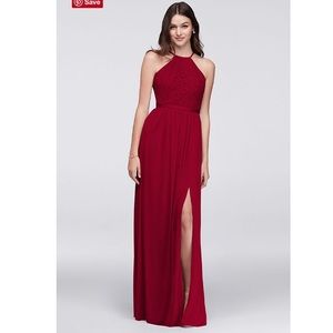 Open Back Lace and Mesh Bridesmaid Dress